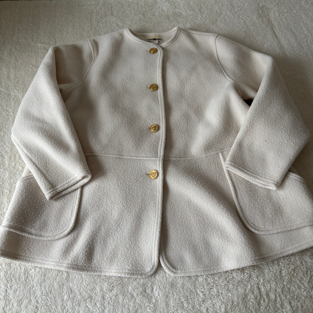 Vtg Aqua Sheen Fleece Jacket Style 657 Gold Buttons Made in USA Women's PM Cream